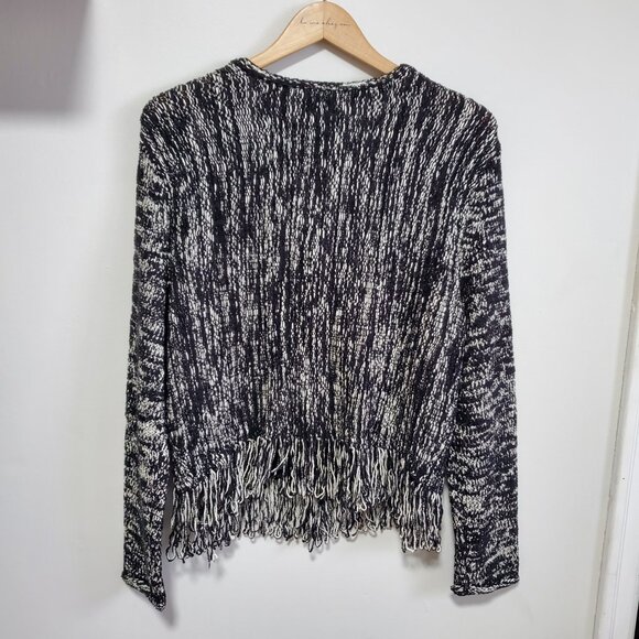 NIC + ZOE NWT Fringe Knit Jacket Blazer Toggle Closure White Black Women's Large - Picture 9 of 14